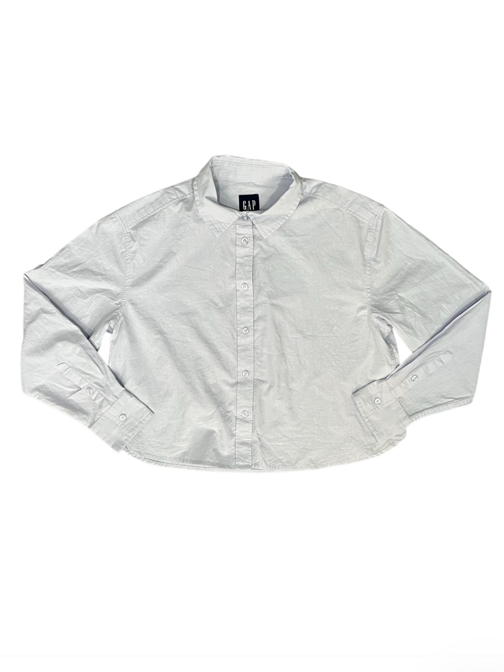 GAP Cropped Poplin Button Down Shirt Blue Size Small